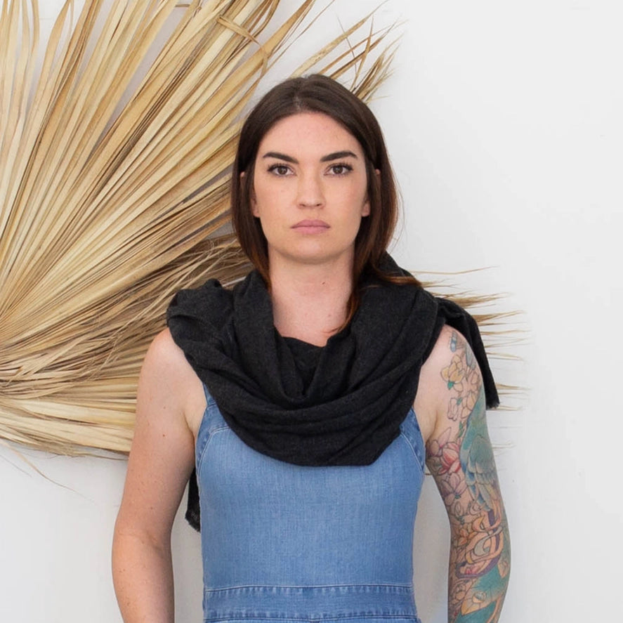 Graphite Dark Gray Oversized 100% Cashmere Scarf - Hand Dyed