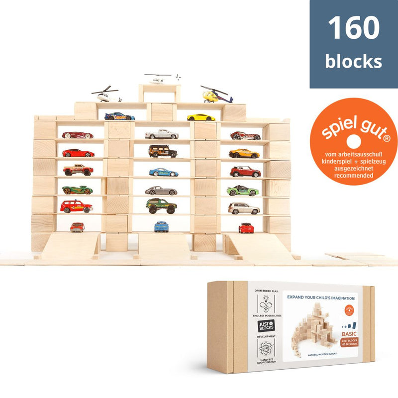 Just Blocks BASIC Big 160-piece natural wooden blocks with box