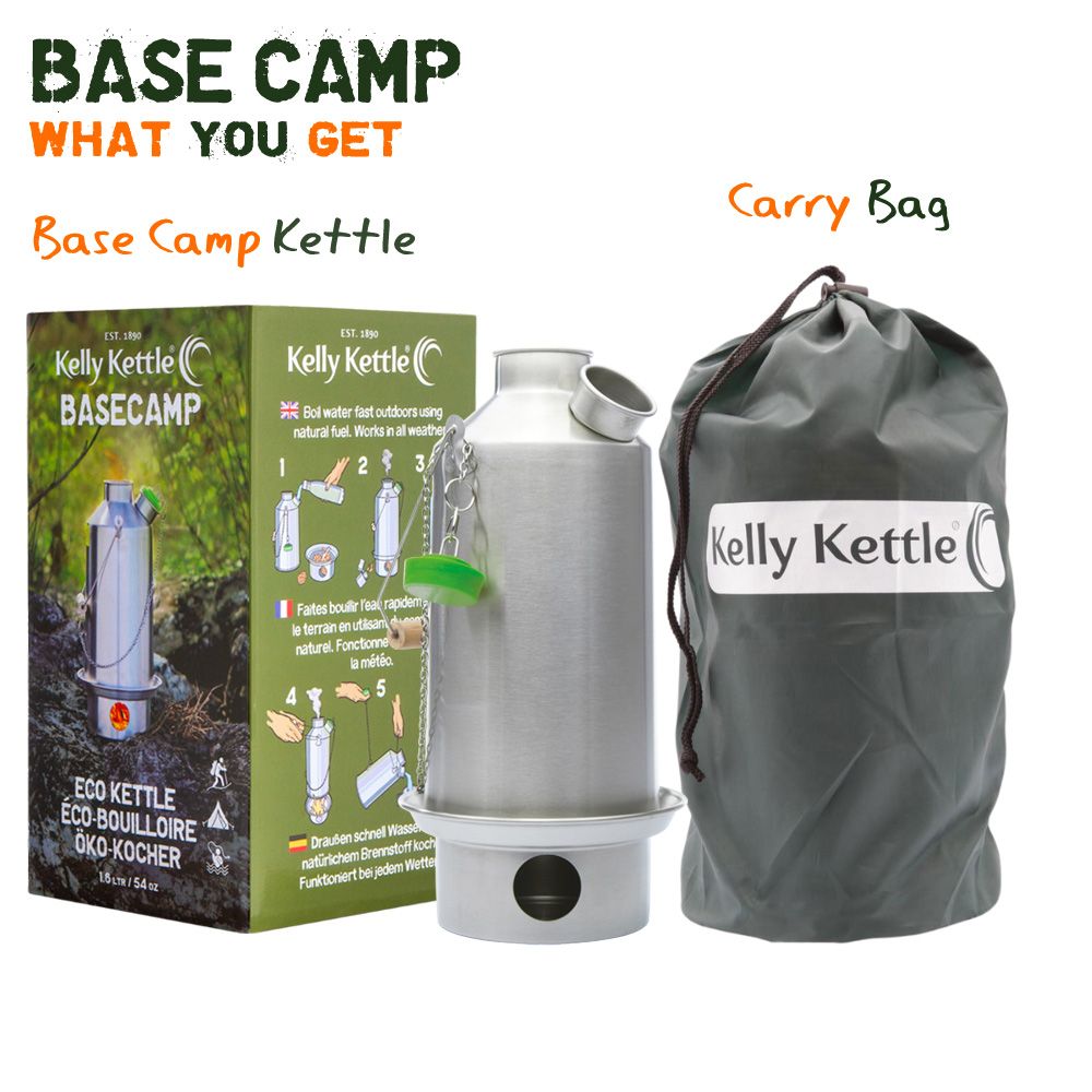 Kelly Kettle Base Camp — stainless steel chimney kettle, 54 fl oz