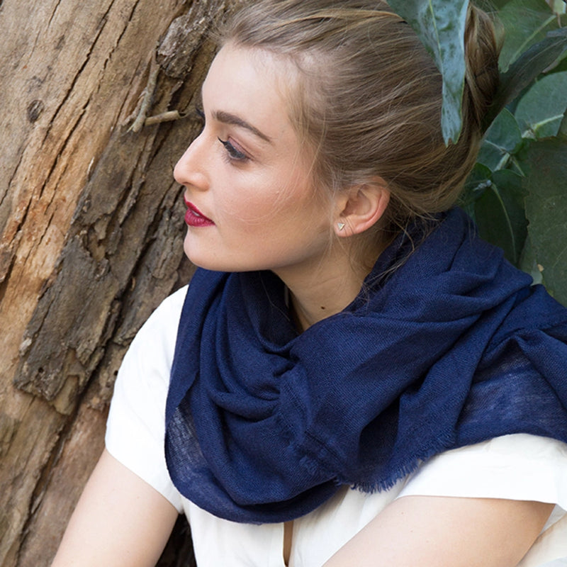 Indigo Cashmere Wrap, Hand-Dyed | 80" x 30"