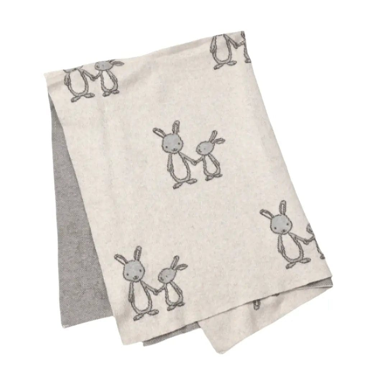 Bunny Buddies Organic Cotton Baby Blanket | 30" x 42" | Jacquard Knit