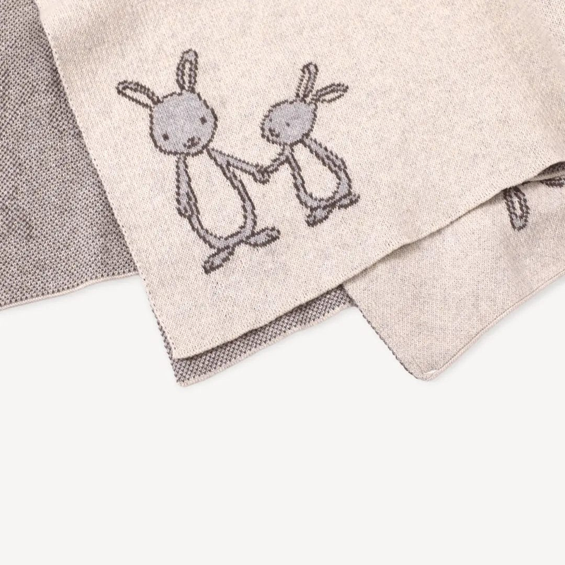 Bunny Buddies Organic Cotton Baby Blanket | 30" x 42" | Jacquard Knit