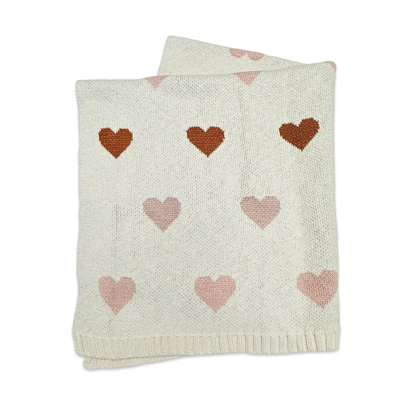 Loving Hearts Organic Cotton Baby Blanket | 30" x 42" | Jacquard Knit