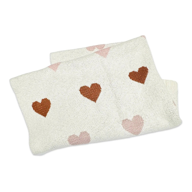 Loving Hearts Organic Cotton Baby Blanket | 30" x 42" | Jacquard Knit