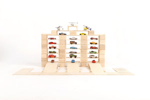 Parking garage built from Just Blocks natural wooden blocks