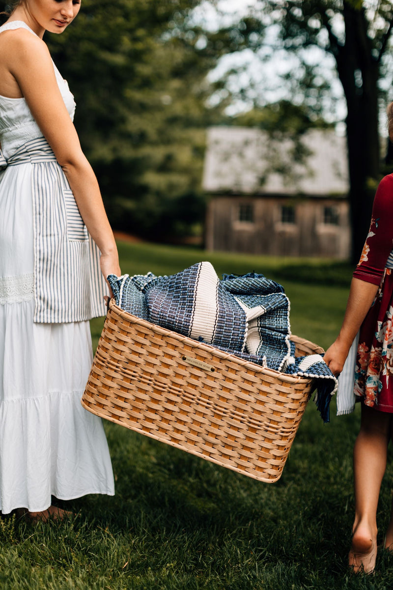Handwoven Seagrass Laundry Basket | Leather Handles | 23" x 16" x 11"