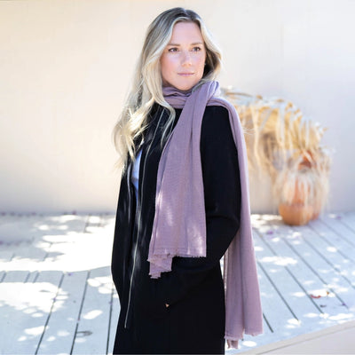 Hand-dyed cashmere wrap in Antique Rose — 80 by 30 inches