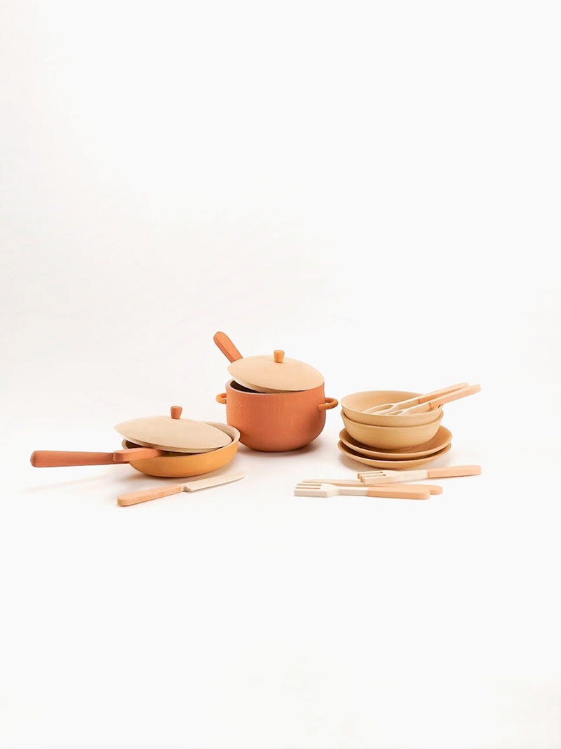 Wooden Play Kitchen Set | 14-Piece | Flower Print | Age 3+