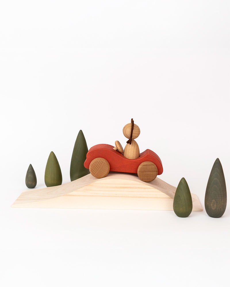 First Journey Play Set | Wooden Lion in Car with Landscape | Natural Beech & Linden