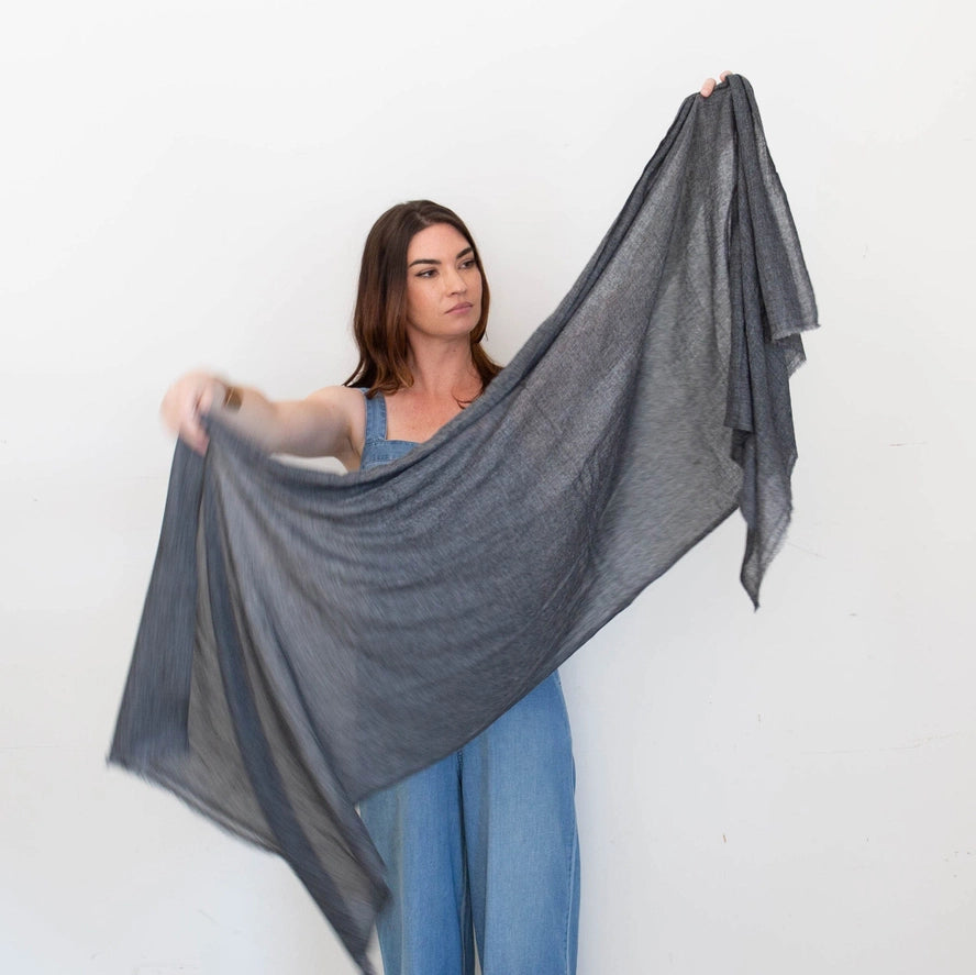 Steely Gray Cashmere Scarf - Lightweight, All-Season Wrap