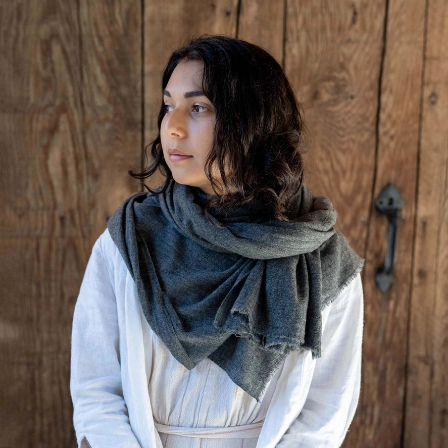 Steely Gray Cashmere Scarf - Lightweight, All-Season Wrap