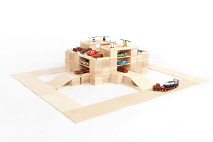 Parking lot built from Just Blocks natural wooden blocks