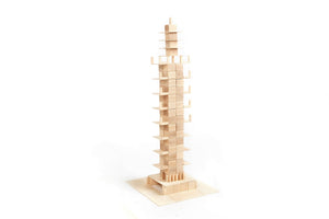 Tower built from Just Blocks natural wooden blocks