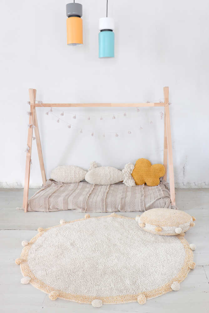 Bubbly Natural Round Washable Rug | Honey | 5.4 lbs