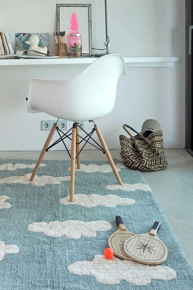 Clouds Washable Kids' Rug | Vintage Blue | 4' x 5' 3"