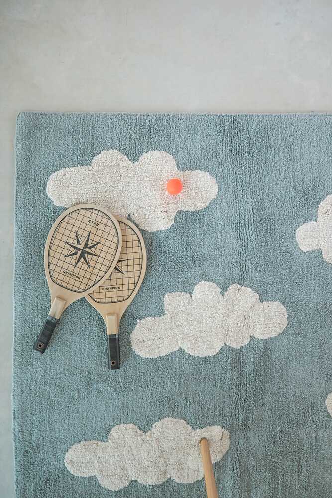 Clouds Washable Kids' Rug | Vintage Blue | 4' x 5' 3"