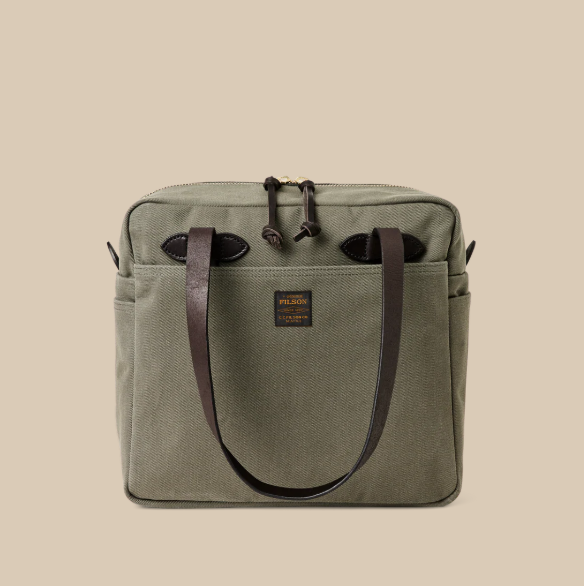 Filson Rugged Twill Zipper Tote in Otter Green, front view
