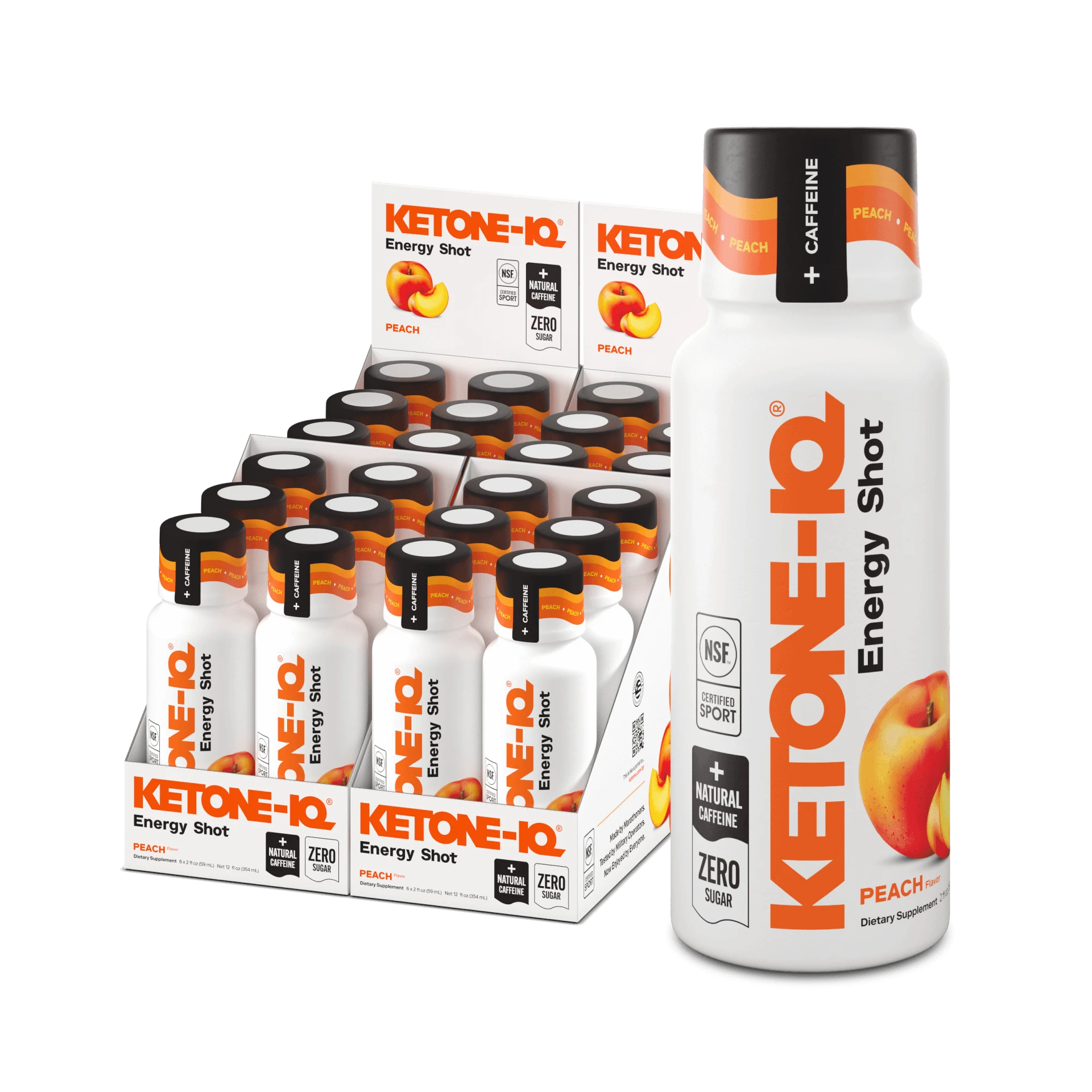 Ketone-IQ +Caffeine Shot | Peach | Sugar-Free Energy, product cutout