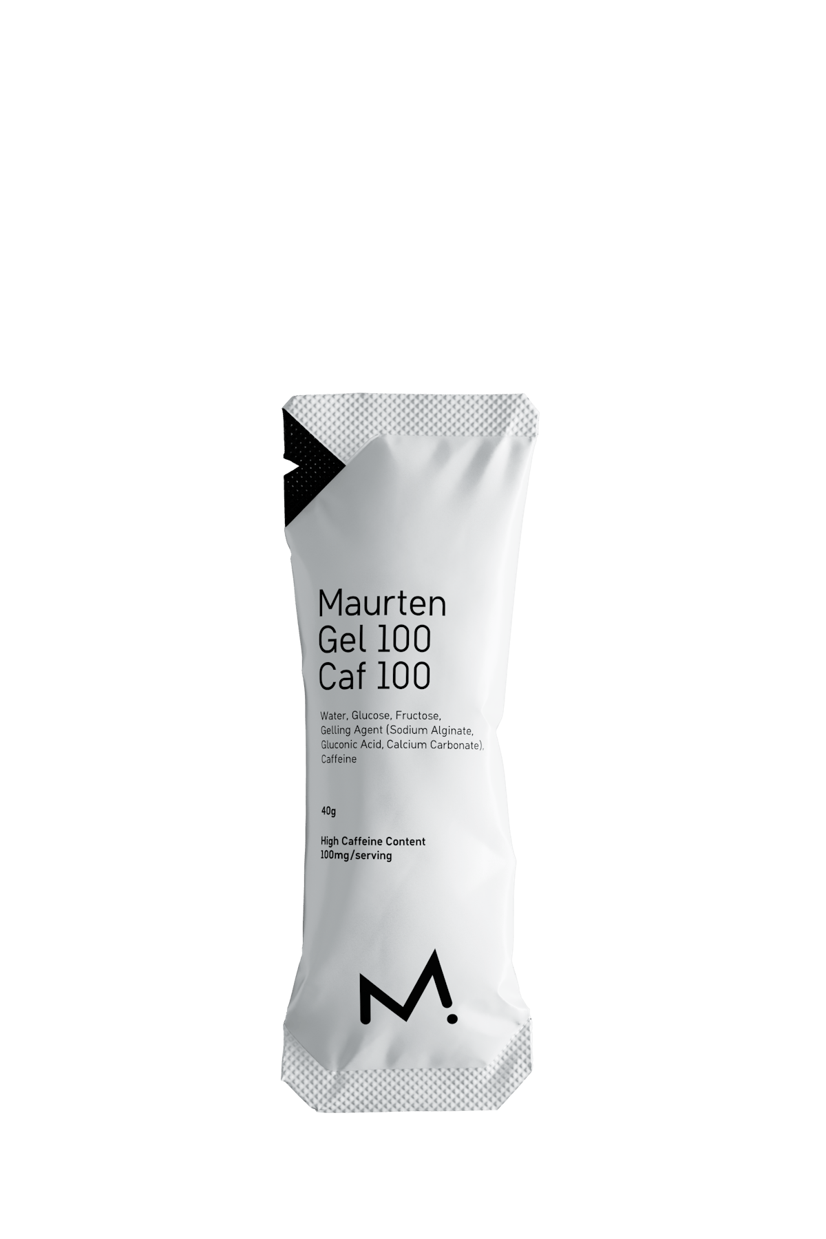 White sachet of Maurten Gel 100 Caf 100