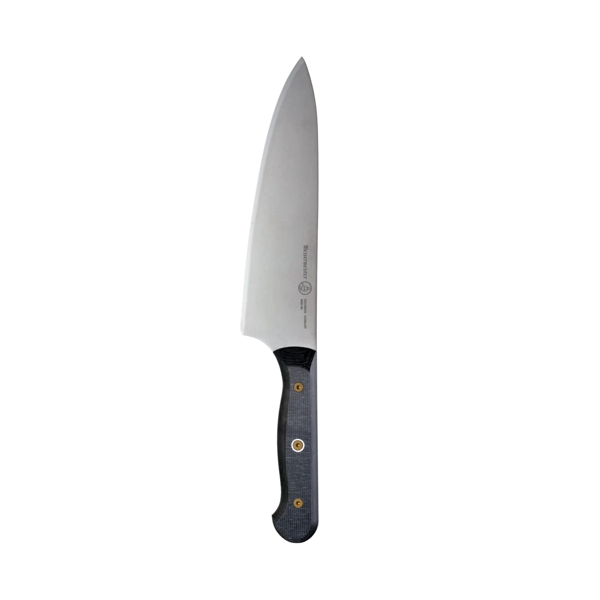 Messermeister Custom 8 inch chef knife with a black linen Micarta handle