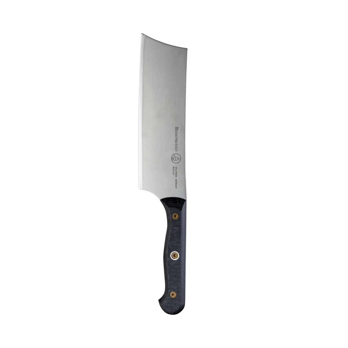 Messermeister Custom 6.5 inch Nakiri knife with a black linen Micarta handle