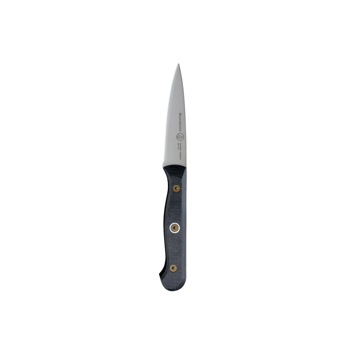Messermeister Custom 3.5 inch paring knife with a black linen Micarta handle