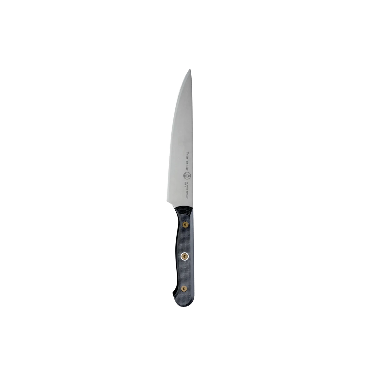Messermeister Custom 6 inch utility knife with a black linen Micarta handle
