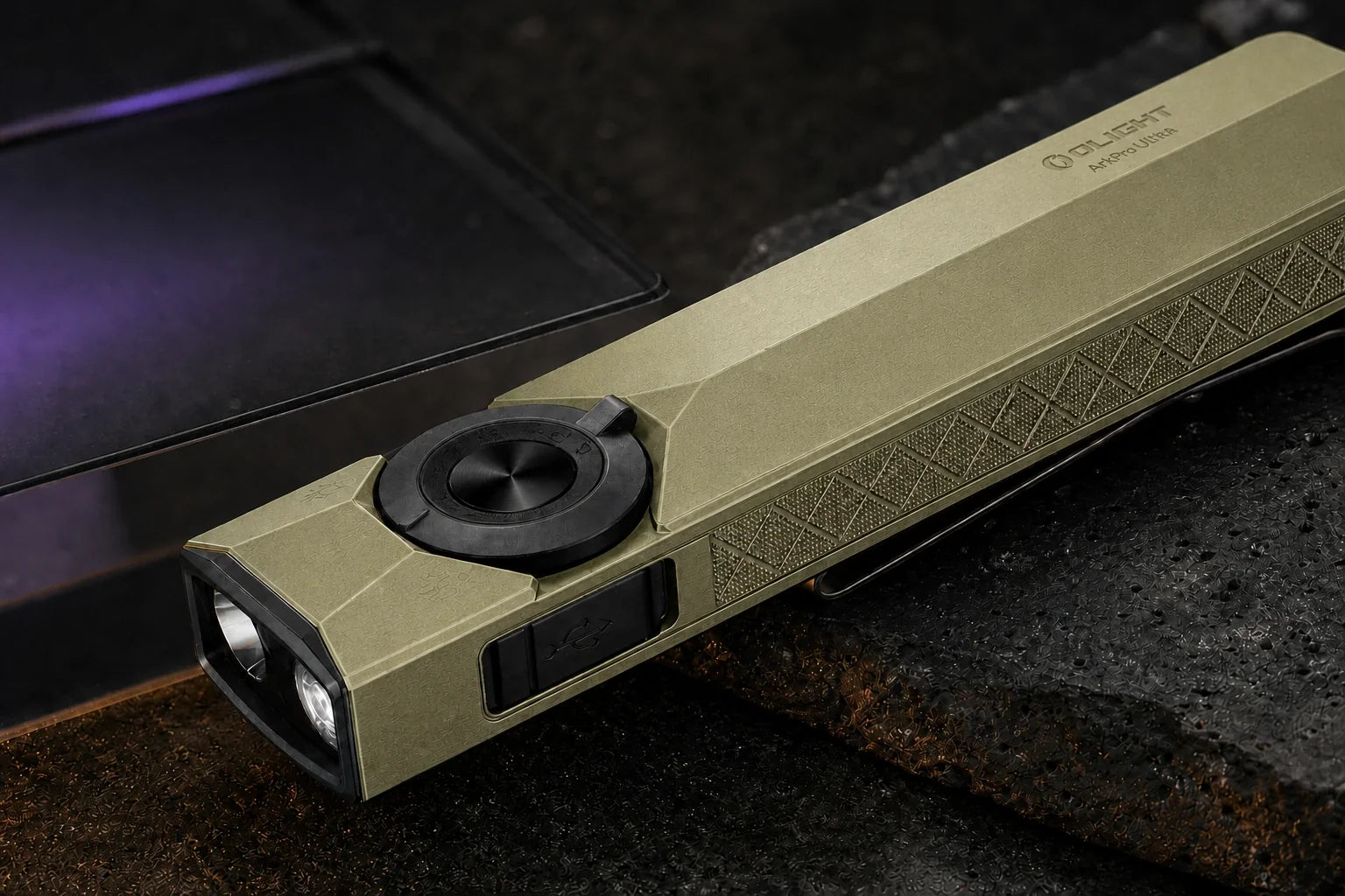 Close view of the Olive Green ArkPro Ultra selector and machined body