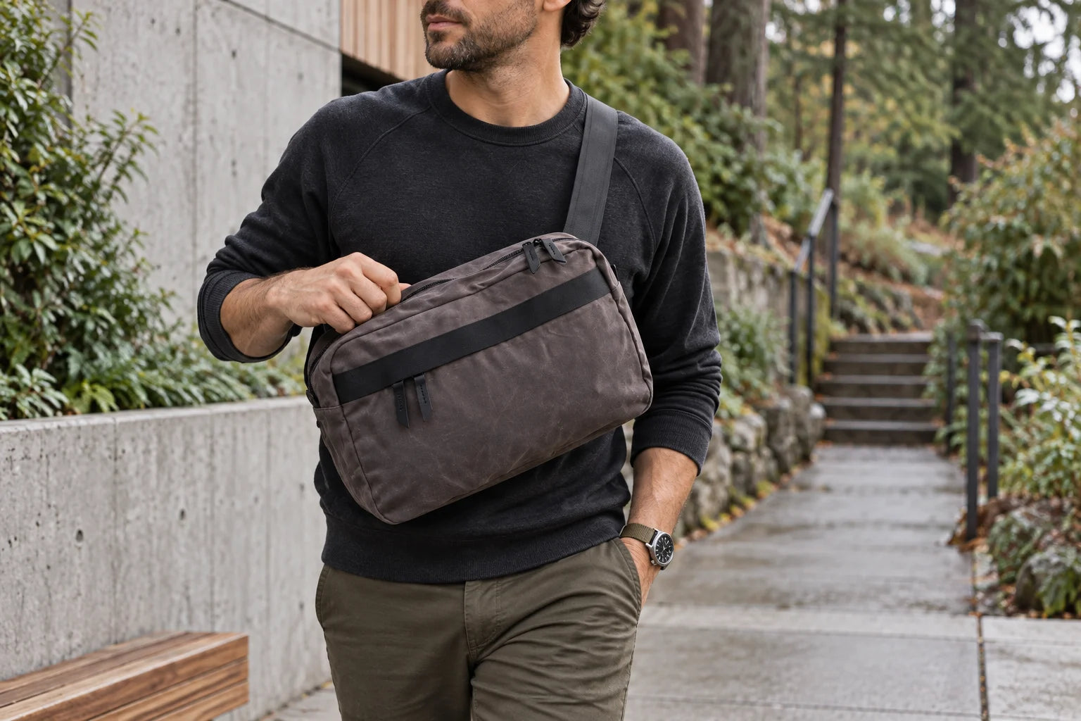 Slate Grey Canyon Crossbody Large worn crossbody between the city and the trail