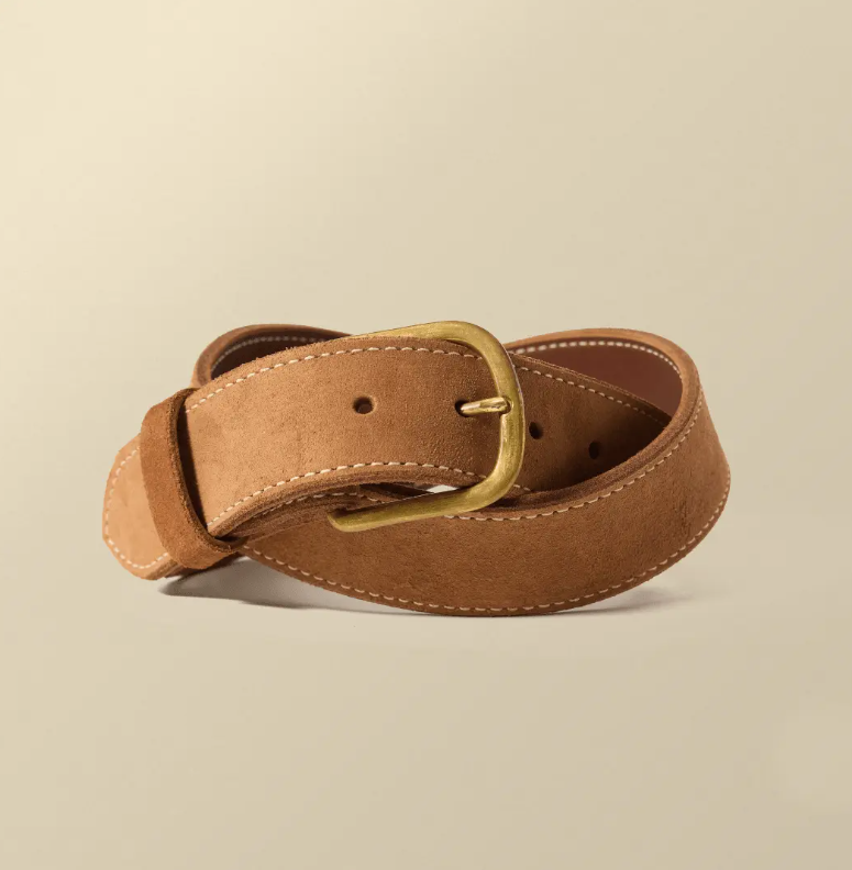 Nicks x Devium 1964 brown roughout leather belt with raw brass buckle